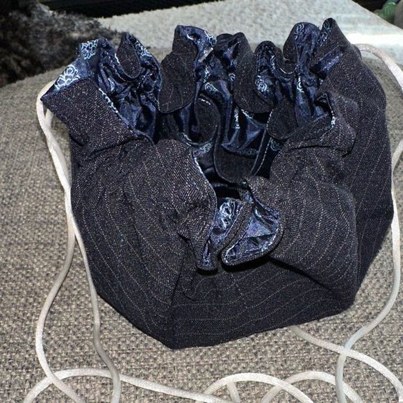 Handmade Jewelry Travel Drawstring Pouch NWOT Double Sided Designs Deep Navy - Picture 7 of 16